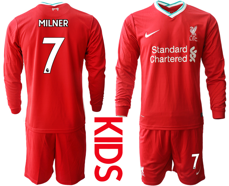 2021 Liverpool home long sleeves Youth #7 soccer jerseys->customized soccer jersey->Custom Jersey